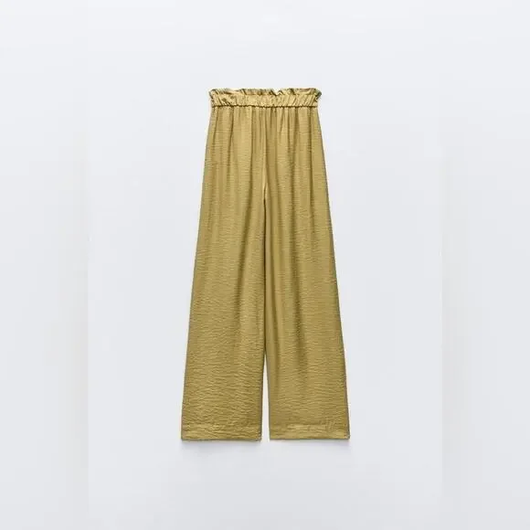 Zara WIDE LEG GATHERED WAIST PANT Size Large - Picture 7 of 9